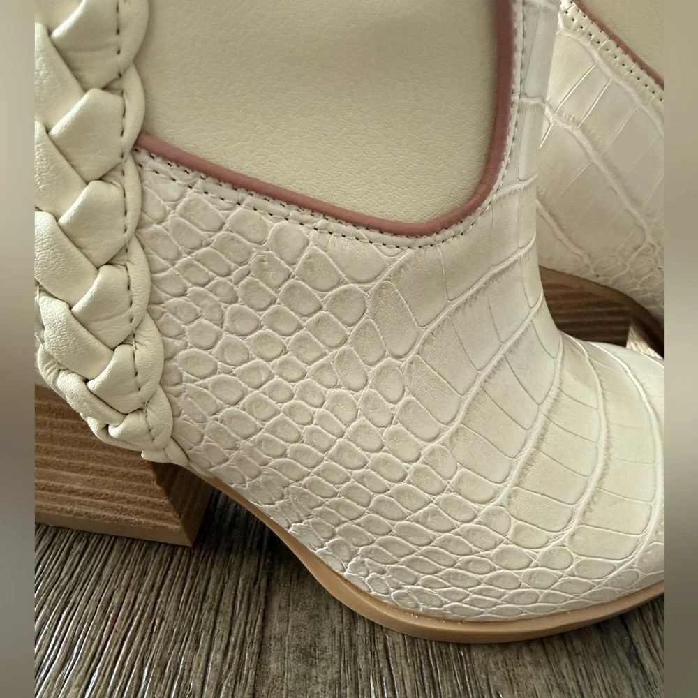 Dolce Vita Cream Croc-Embossed Heeled Boots - Picture 3 of 6